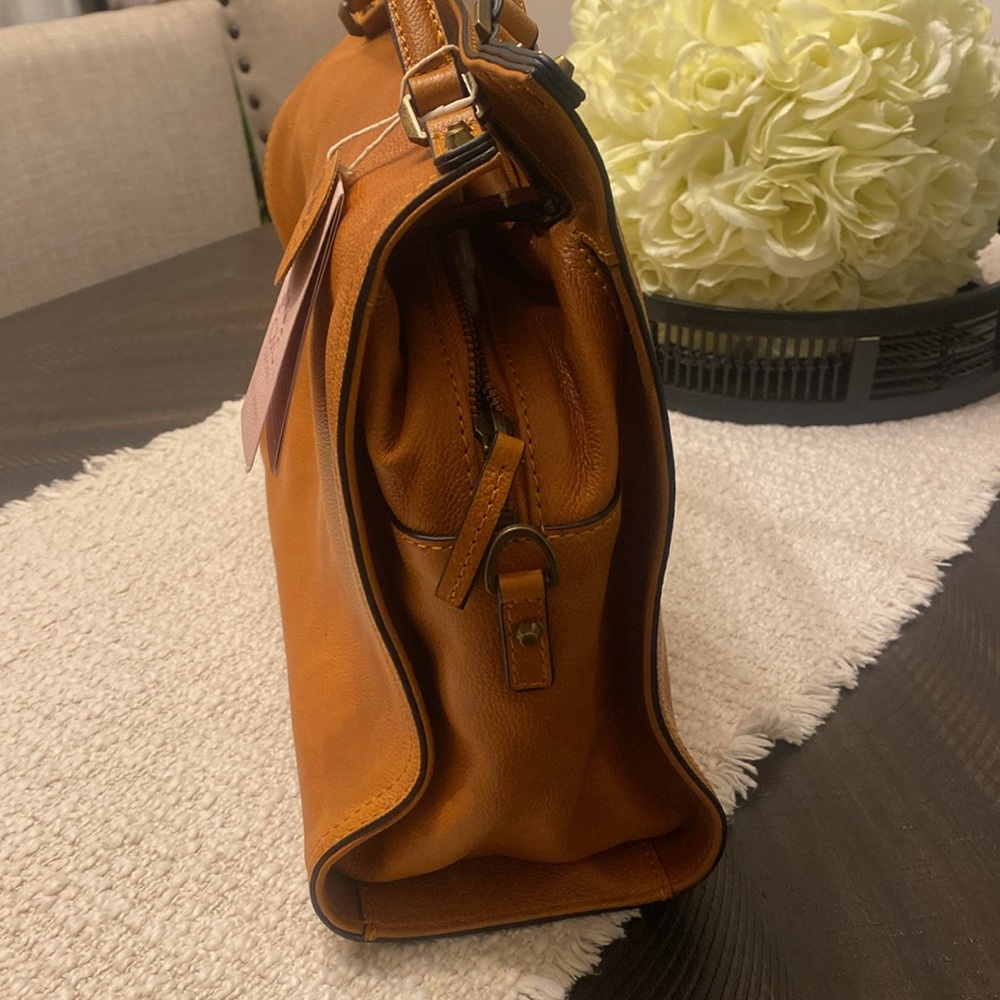 C&C California Tan Leather Women's Satchel with Studs-Brand New - Picture 4 of 11